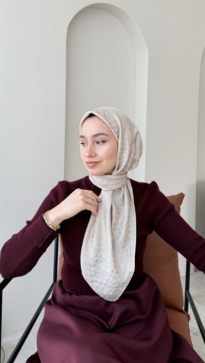 Tina Pamuk Jakar Eşarp - Koyu Bej