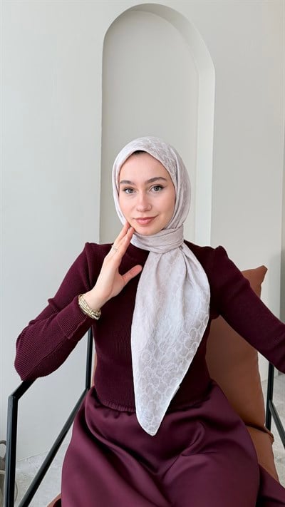 Parla Pamuk Jakar Eşarp - Pudra