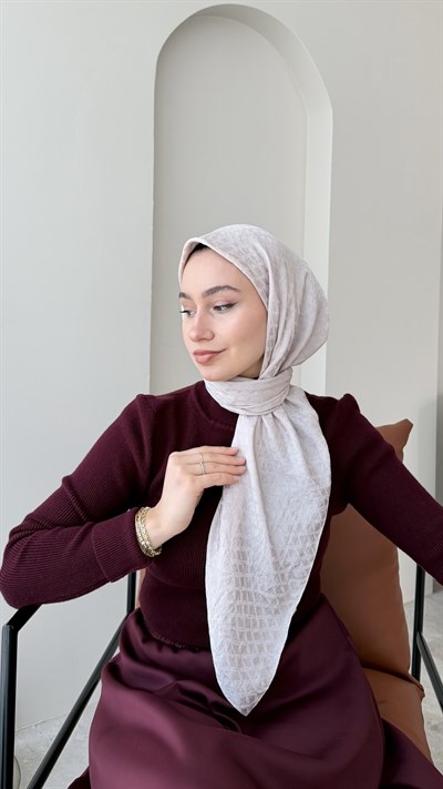 Tina Pamuk Jakar Eşarp - Pudra