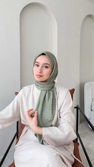 Tina Pamuk Jakar Eşarp - Soft Yeşil