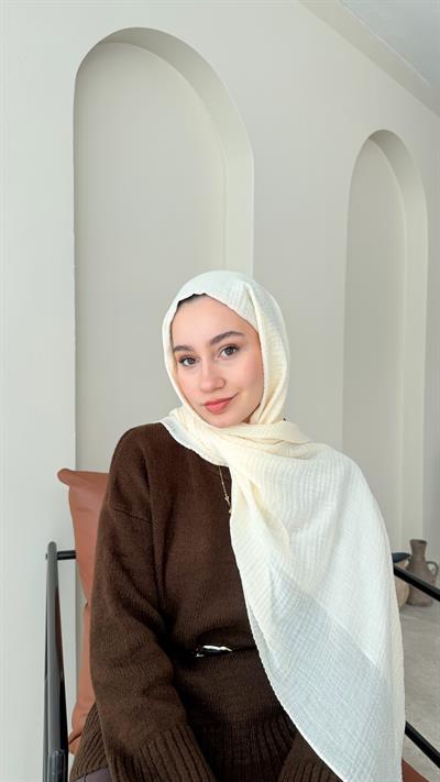 Perla Müslin Şal - Krem