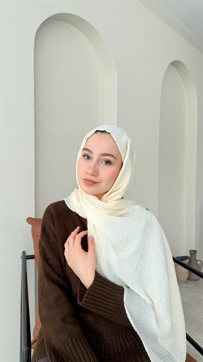 Perla Müslin Şal - Krem