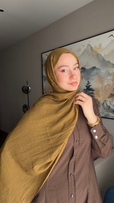 Perla Müslin Şal - Yağ Yeşili