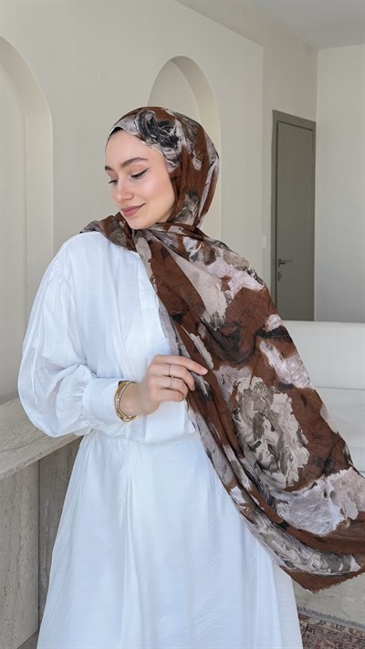 Petunya Comfort Kraş Şal - Kahve & Vizon