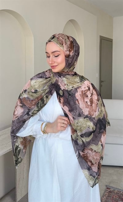 Petunya Comfort Kraş Şal - Kahve & Yeşil