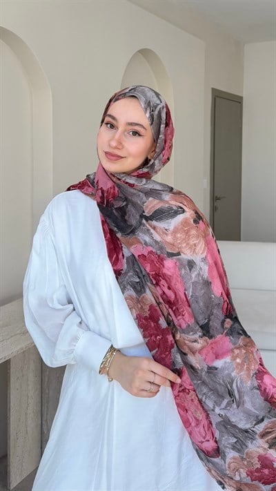 Petunya Comfort Kraş Şal - Pembe&Kahve