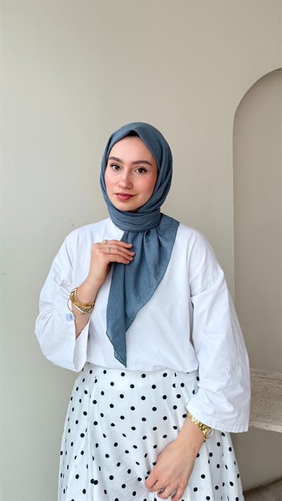 Sare Pamuk Kraş Eşarp - Blue Gri