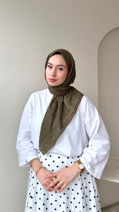 Sare Pamuk Kraş Eşarp - Haki