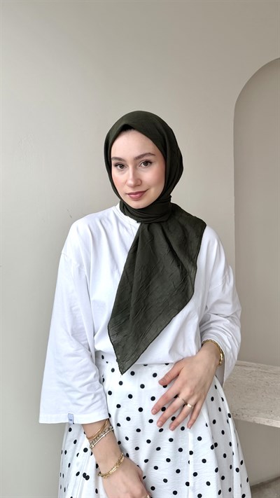Sare Pamuk Kraş Eşarp - Koyu Haki