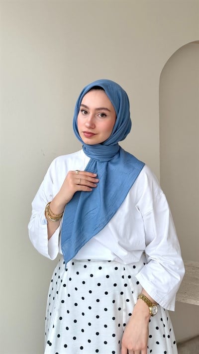 Sare Pamuk Kraş Eşarp - Mavi