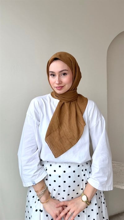 Sare Pamuk Kraş Eşarp - Odunsu Kahve