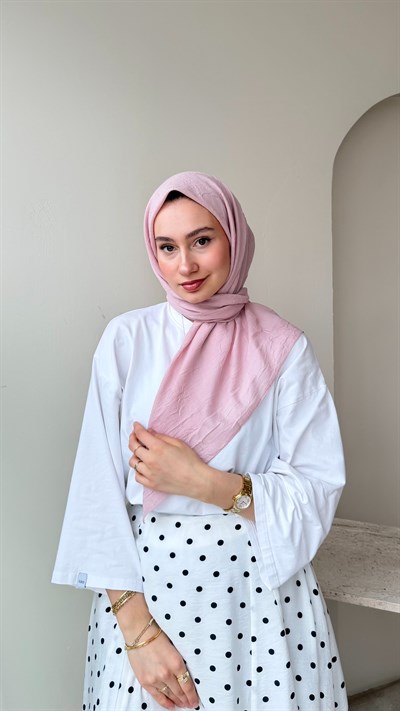 Sare Pamuk Kraş Eşarp - Toz Pembe