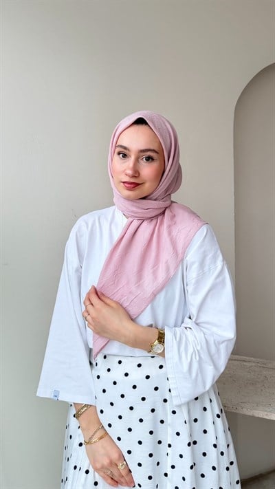 Sare Pamuk Kraş Eşarp - Toz Pembe