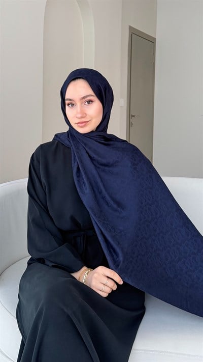Zincir İpeksi Pamuk Jakar Şal - Lacivert