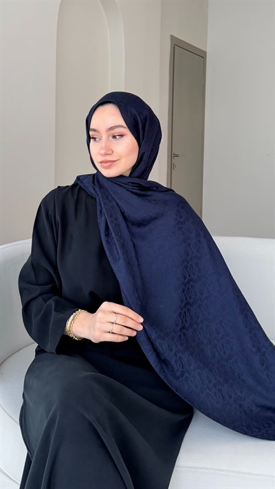 Zincir İpeksi Pamuk Jakar Şal - Lacivert