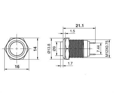 12mm Işıksız Metal Yaylı Buton 2P