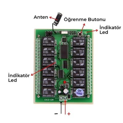 12V 433MHz 12 Kanallı Kablosuz Kumandalı RF Alıcılı Röle Modülü (Kutulu)