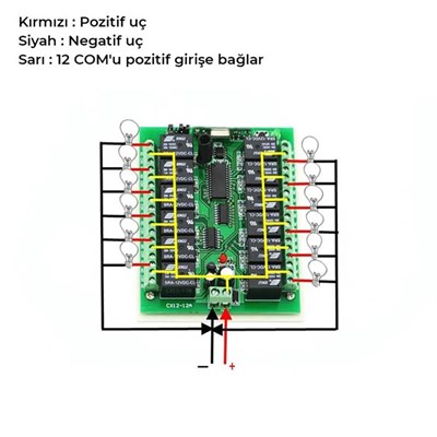 12V 433MHz 12 Kanallı Kablosuz Kumandalı RF Alıcılı Röle Modülü (Kutulu)