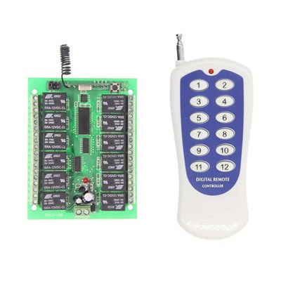 12V 433MHz 12 Kanallı Kablosuz Kumandalı RF Alıcılı Röle Modülü (Kutulu)