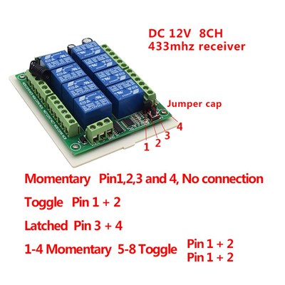 12V 433MHz 8 Kanallı Kablosuz Kumandalı RF Alıcılı Röle Modülü (Kutulu)