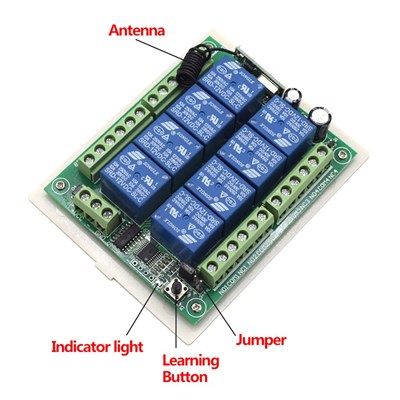 12V 433MHz 8 Kanallı Kablosuz Kumandalı RF Alıcılı Röle Modülü (Kutulu)