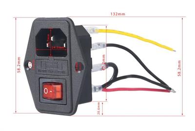 15A Kulaklı Işıklı Anahtarlı Erkek Power Güç Soketi