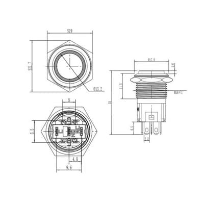 16A-G1-E 16mm Çıkık Yaylı Kırmızı Işıklı Metal Buton