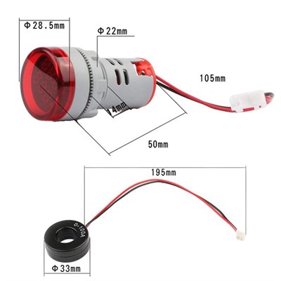 22mm Dijital Voltmetre-Ampermetre Yuvarlak AC 60-500V 0-100A Kırmızı
