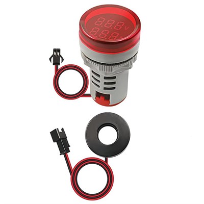22mm Dijital Voltmetre-Ampermetre Yuvarlak AC 60-500V 0-100A Kırmızı