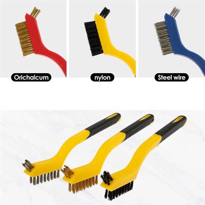 3 Lü Kauçuk Saplı Tel Fırça Seti Mavi(Bakır-Çelik-Nylon)