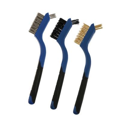 3 Lü Kauçuk Saplı Tel Fırça Seti Mavi(Bakır-Çelik-Nylon)