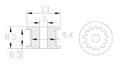 3mm Gt2 16 Diş 6mm Kayış Avare Kasnak(Dişli)