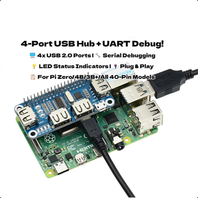 4 Portlu USB HUB HAT(Raspberry Pi için)