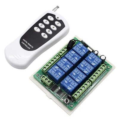 12V 433MHz 8 Kanallı Kablosuz Kumandalı RF Alıcılı Röle Modülü (Kutulu)