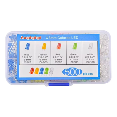 500 Parça 5 Renk 3mm Diyot Led Seti-Plastik Kutulu