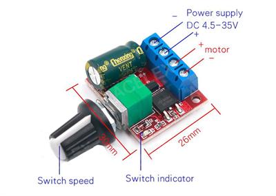 5A 35V Mini DC Motor Pwm Potlu Hız Kontrol Devresi 90 Watt