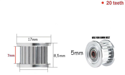 5mm Gt2 20 Diş 6mm Kayış Avare Kasnak(Dişli)