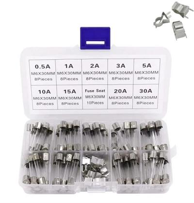 72 Parça 10 Çeşit 6x30mm Cam Sigorta Çeşitleri-Plastik Kutulu
