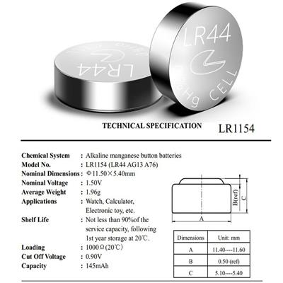 Alkalıne Pil AG13-LR44H 1.5V