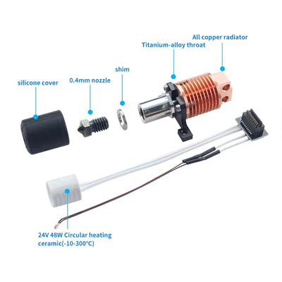 Bamb Lab P1 Serisi Yükseltilmiş Hotend Dairesel Bakır Gövde-Sertleştirilmiş V6 Çelik Nozzle-0.4mm