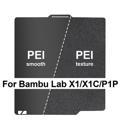 Bambu Lab X1 P1P Çift Taraflı Siyah Düz Pei-Siyah Pütürlü Pei Kaplı Yay Çeliği Tabla-257x257mm
