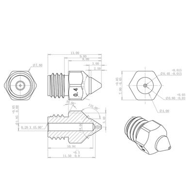 Creality Cr-6 SE-Max-Ender 3 S1 Uyumlu TTS MK Pirinç Nozzle(0.4mm)