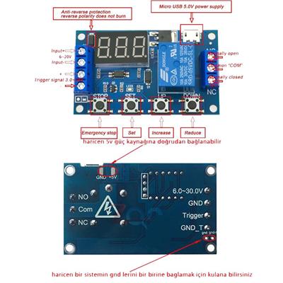 DC 6-30V Zaman Ayarlı Gecikmeli Çok Fonksiyonlu Röle Kartı Ekranlı(Micro USB Girişli)