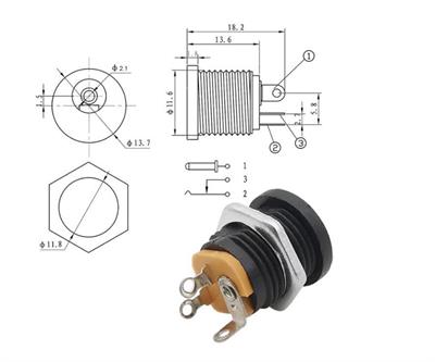 DC Erkek Şase Konnektör-5.5x2.1mm Somunlu-DC022