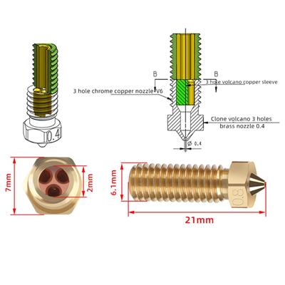 E3D Volcano CHT Pirinç Nozzle-Sidewinder X1-X2-Genius-Genius Pro-0.4mm