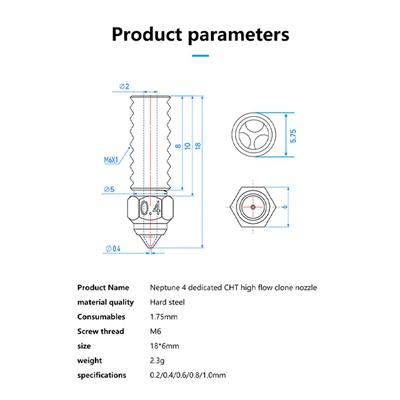 Elegoo Neptune 4-4 Pro Sertleştirilmiş CHT Çelik Nozzle 500°C(1.0mm)
