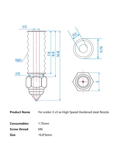 Ender 3 V3 SE-Ender 7-Ender 5 S1  Krom Zirkonyum Bakır Nozzle 500°C(0.4mm)