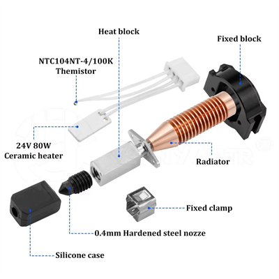 Flashforge 5M-5M Pro Yükseltilmiş Hotend Dairesel Bakır Gövde-Sertleştirilmiş Nozzle-0.4mm