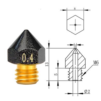 Mk8 Teflon Kaplı Pirinç Nozzle Creality Ender 3 Pro-V2-Cr10 Uyumlu(0.4mm)-Büyük Başlı