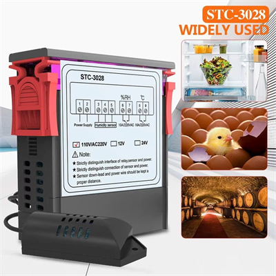 STC-3028 220V AC Çift Ekranlı Sıcaklık ve Nem Ölçer Problu Dijital Termostat